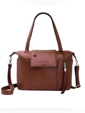 Lily Jade Madeline Leather Diaper Bag Convertible Tote and Backpack in Brandy